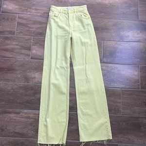 Zara high rise wide leg jean in lime green